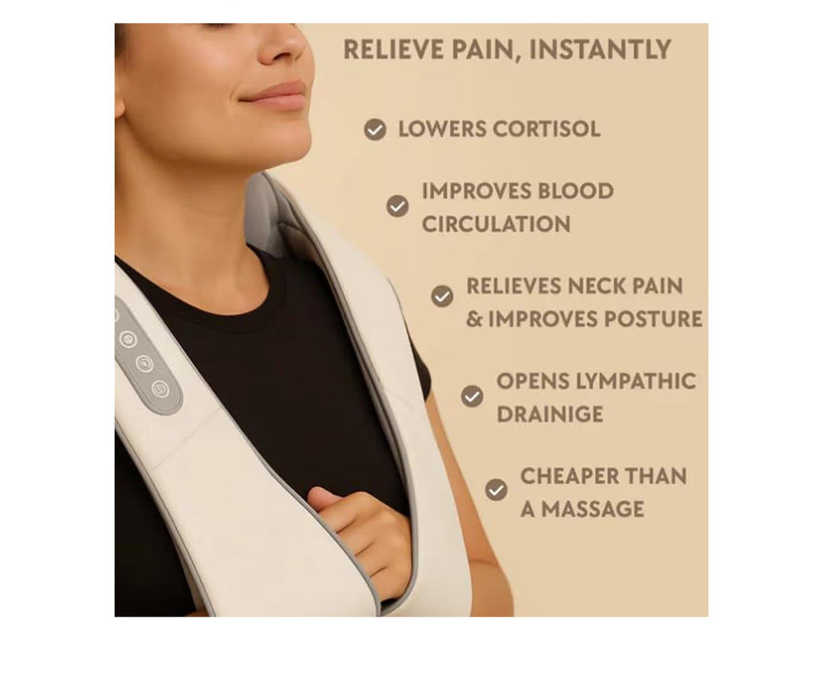 Neck and Shoulder Massager, Cordless Lymphatic Neck Massager with Heat for Pain Relief Deep Tissue, Adjustable Heat and Massage Speed (Grey)